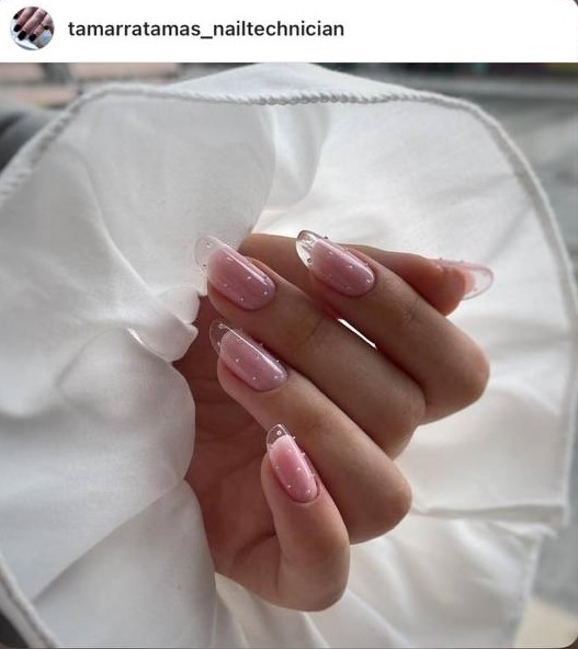 beige French glass nails