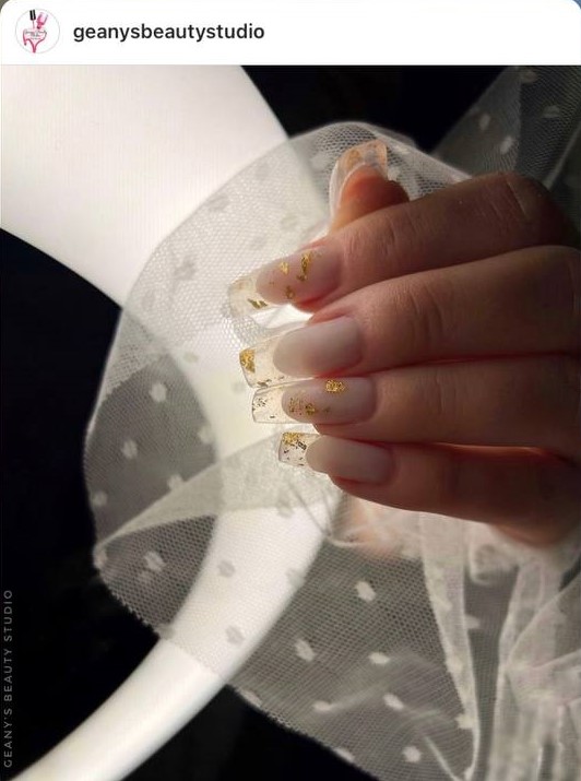French glass nails with gold foil