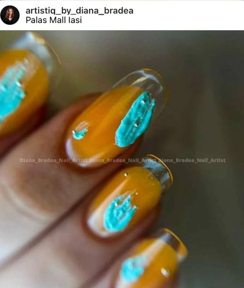 orange and blue French glass nails