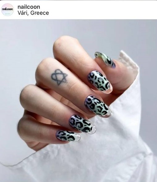 leopard French glass nails
