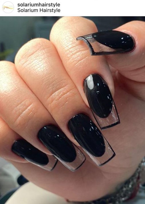 black French glass nails with clear tips