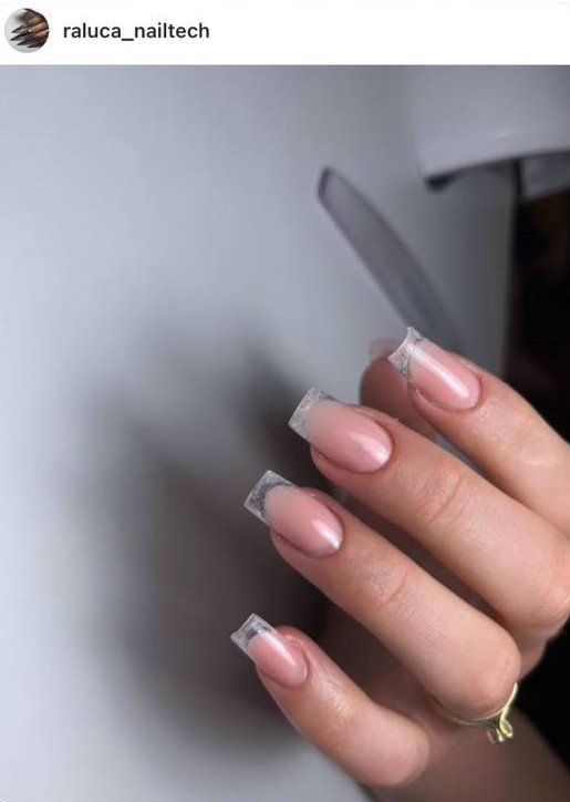 beige French glass nails