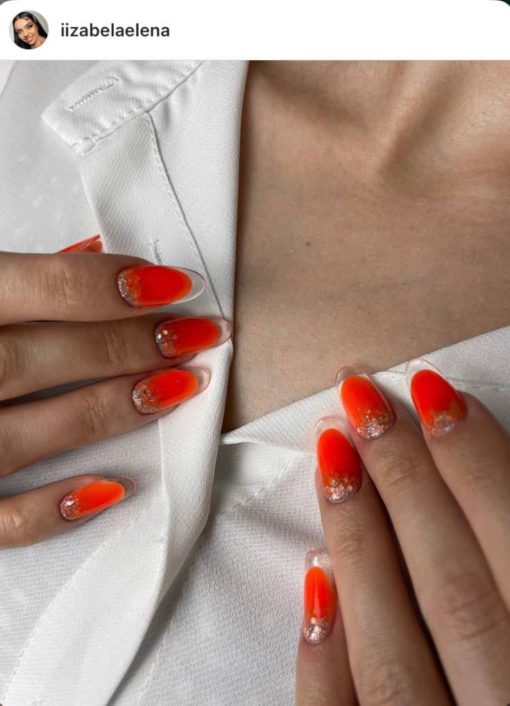 red orange French glass nails