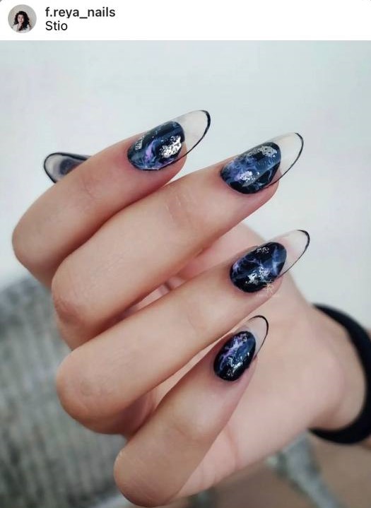 galaxy French glass nails