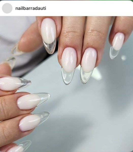 white almond French glass nails