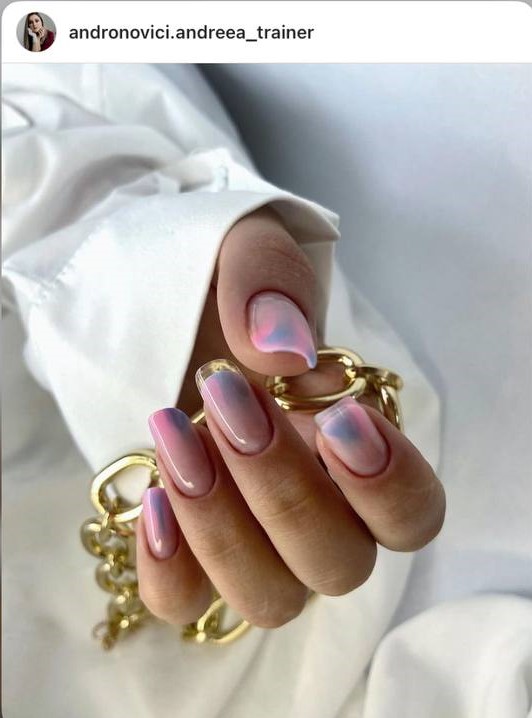 pastel patchy French glass nails