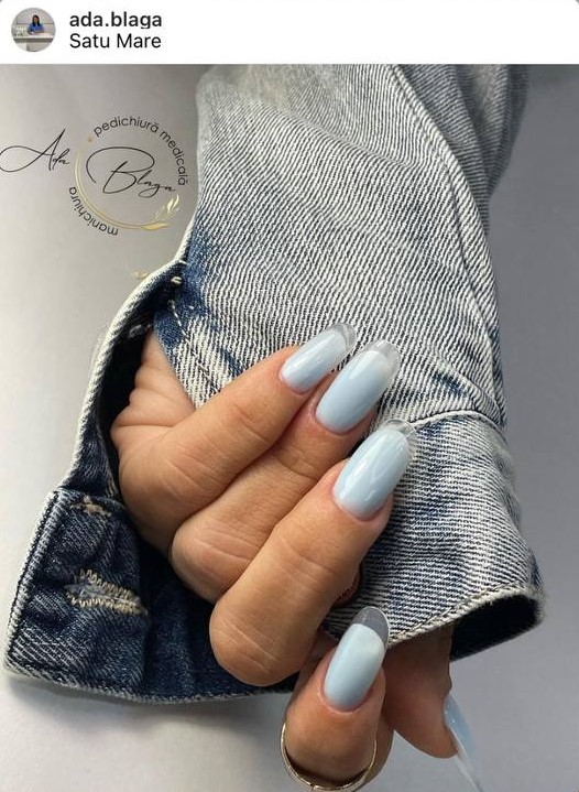 white-blue French glass nails