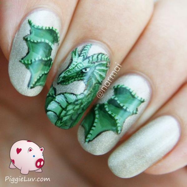 green dragon on silver nails