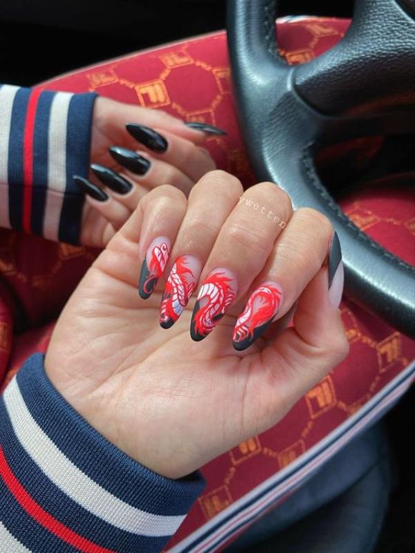 red black dragon nails