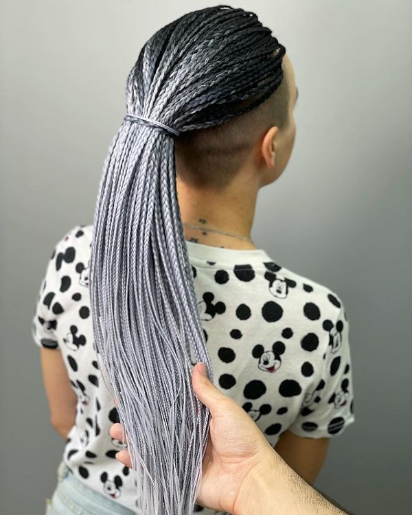 gray braids with shaved sides and nape