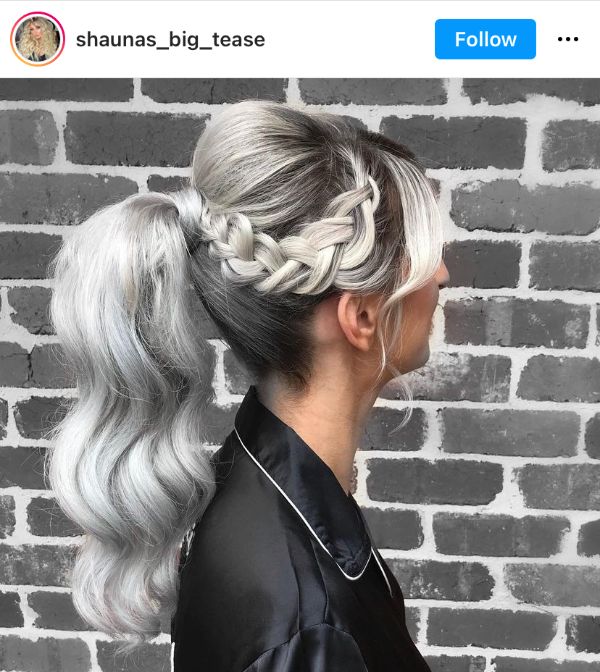 gray braid and ponytail updo white woman