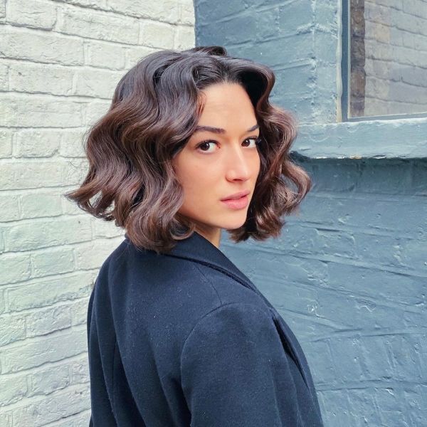 chin-length center-parted bob with waves