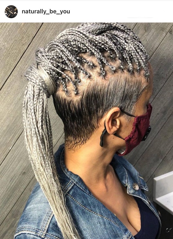 gray braided Mohawk with undercut sides