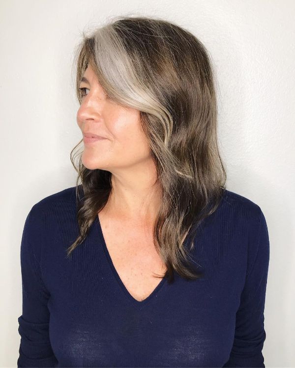 medium hair transitioning to gray