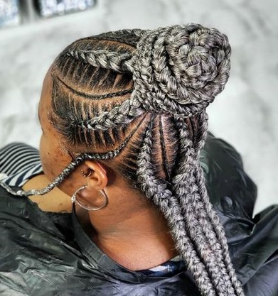scalp cornrow braids to the back  with top bun