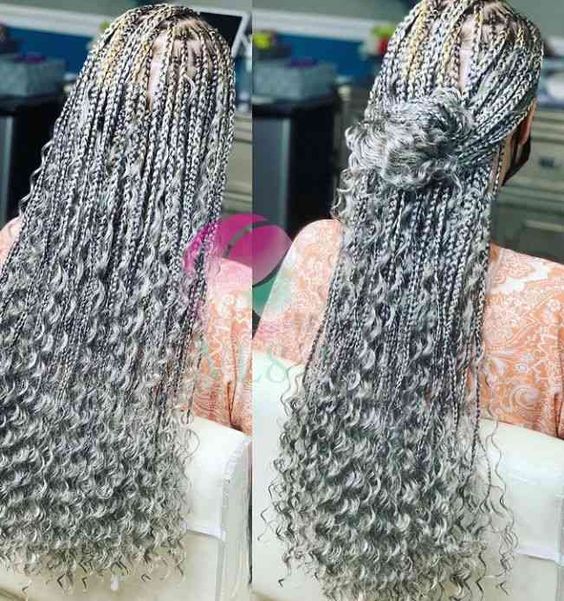 gray braids with curls