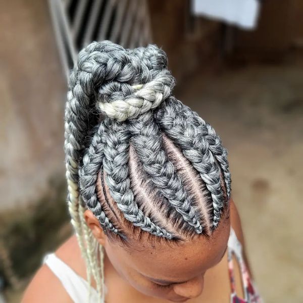 gray braids ponytail
