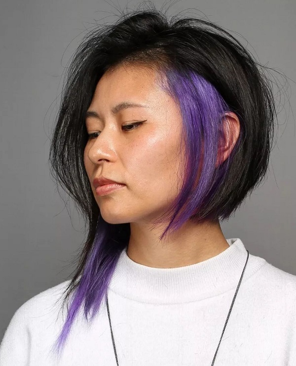 Black and Purple Alternative Bob Hairstyle with Asymmetry
