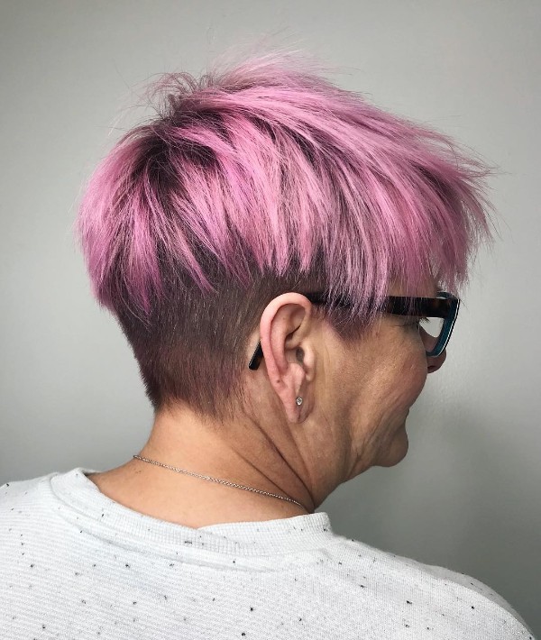 short pink haircut older women