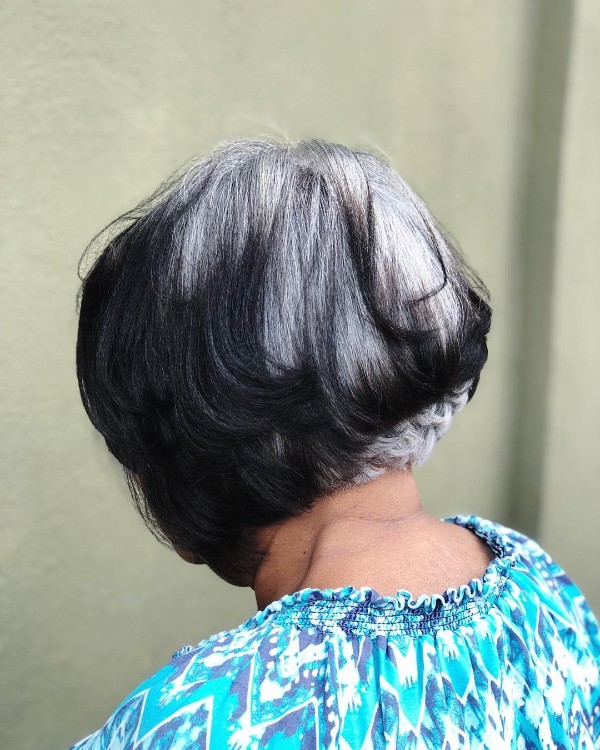 black and silver haircut older women