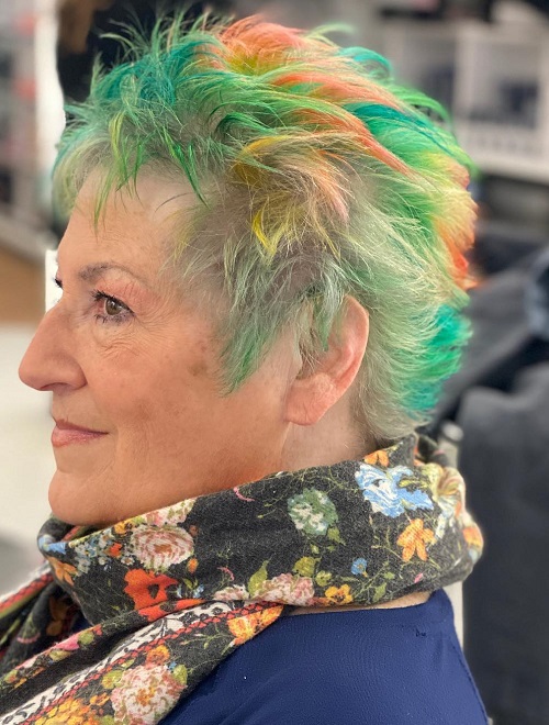 colorful hair older women green