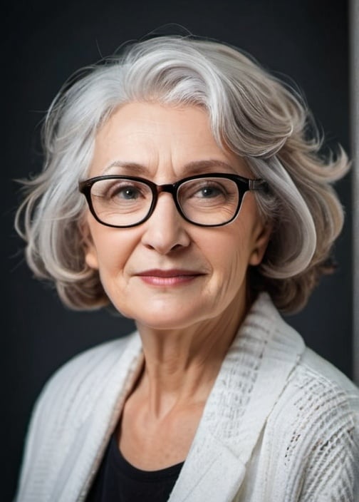 senior woman glasses short hair