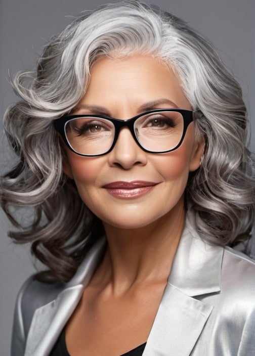 senior woman glasses wavy medium hairstyle