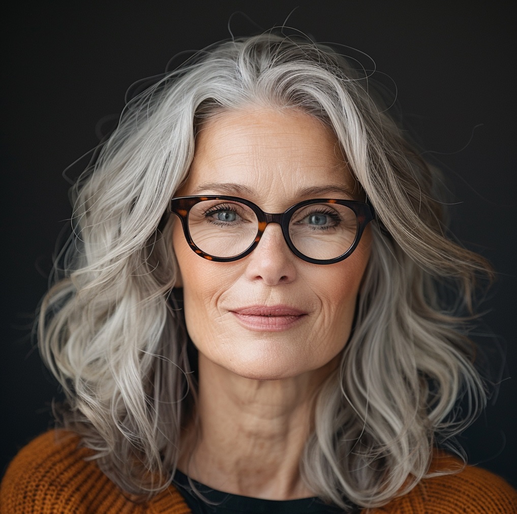 older woman glasses wavy medium hair