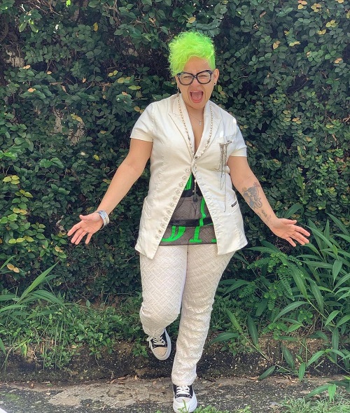 bright neon green lime color hair older women
