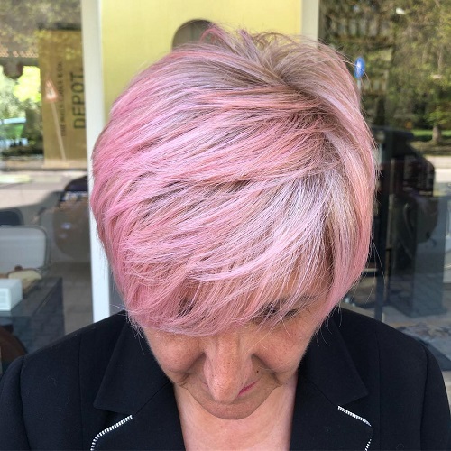 pink highlights older woman