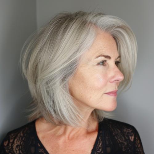 medium asymmetrical haircut on a woman over 60