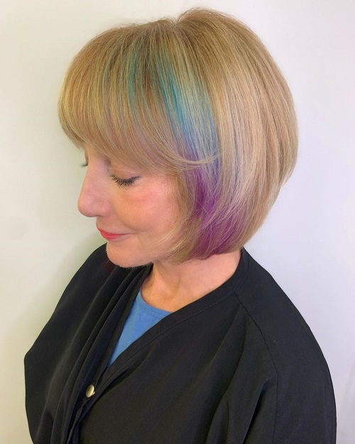 pastel colorful hair color older woman