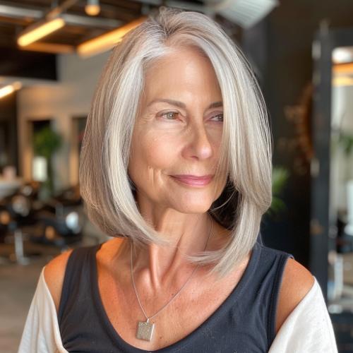 smooth medium bob hair woman over 60