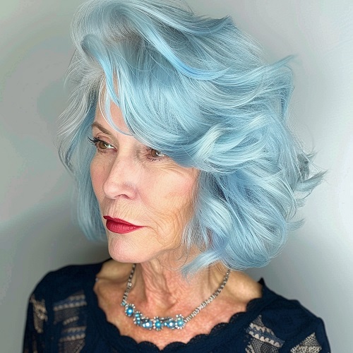 ice blue hairstyle older woman