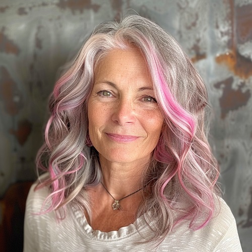 pink highlights hair mature woman haircut