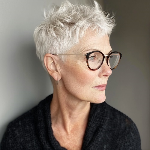 very short haircut with glasses for senior women