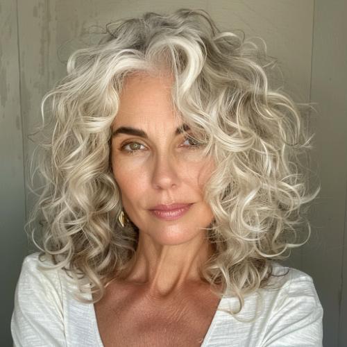 natural curls medium hair woman over 60