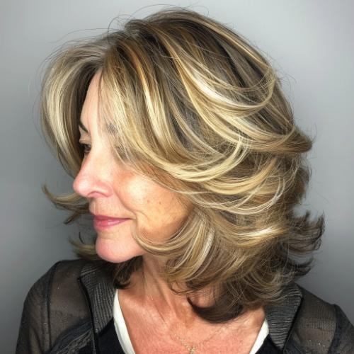 medium haircut highlights woman over 60