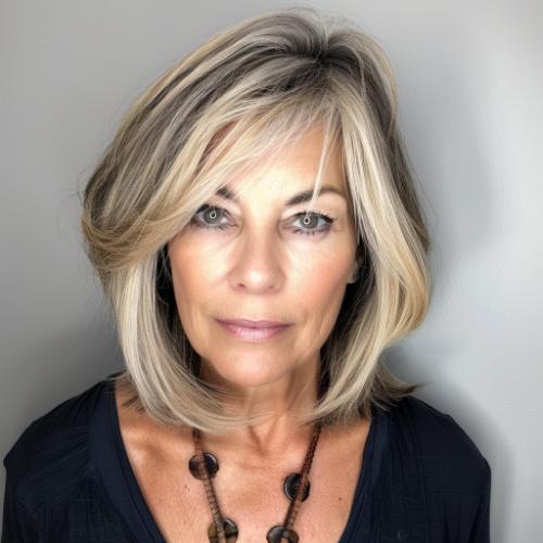 layered mid-length hair woman over 60