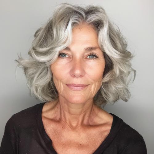 medium hair with highlights woman over 60