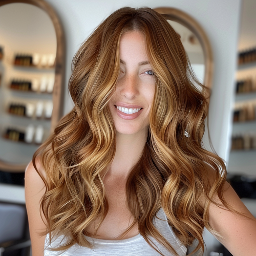 chestnut brown hair adorned with golden blonde highlights