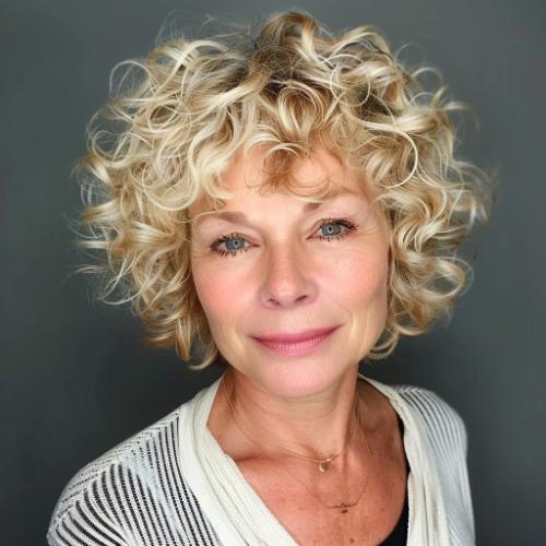 Blonde Cascade Curly Hairstyle for Women over 60