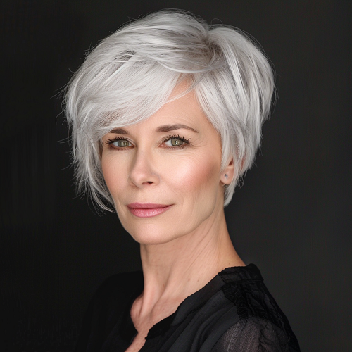  Icy Silver Pixie with Cropped Sides Woman Over 40