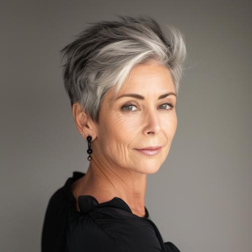 Gray Pixie Side Part Haircut