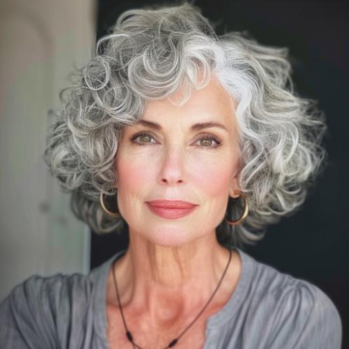 Silver Pixie Curly Hairstyle for Women over 60