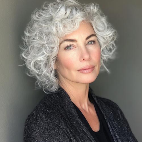 short hair older woman with short silver curls