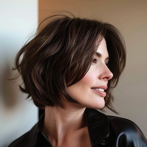 Side-View of a Dark Brown Stacked Bob