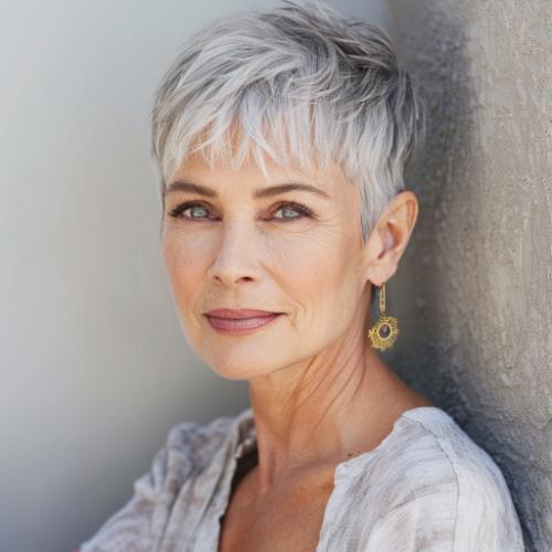 Gray Textured Pixie Choppy Bangs