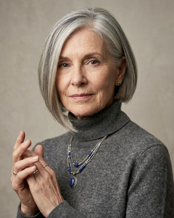Wash and Wear Older Women Haircut Asymmetrical Bob Haircut