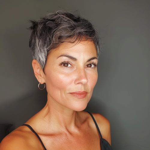 Short Bangs Gray Pixie Cut